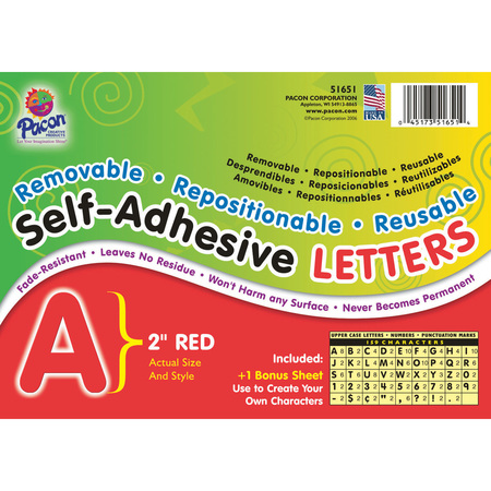 PACON Self-Adhesive Letters, Red, Puffy Font, 2in, PK318 P0051651